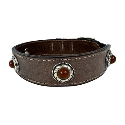 Sazzz Halsband Hond Boho Treasure Stone Vintage Leer Bruin